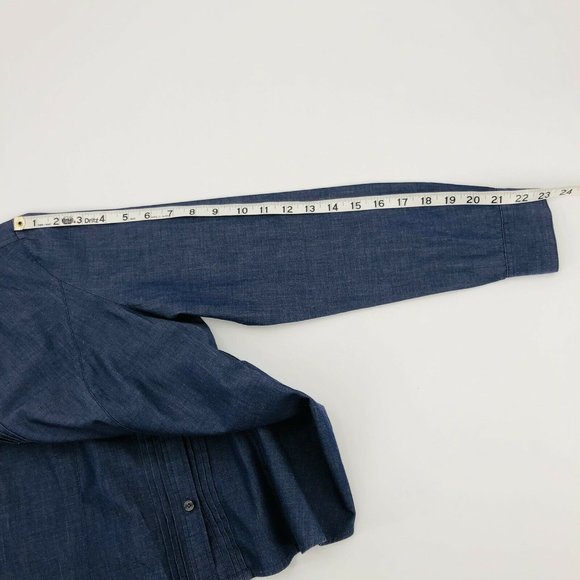 Express Essential Shirt Medium Blue Fitted Long Sleeve Collar Pleated Button - Picture 9 of 9